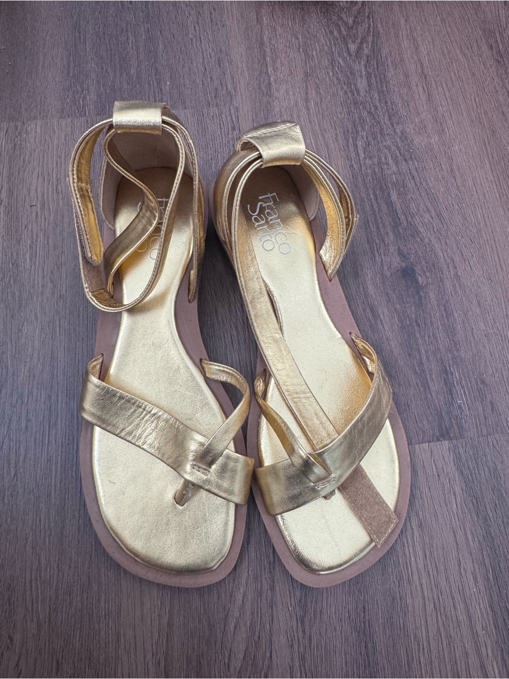 Franco Sarto Metallic Gold Strappy Ankle-Wrap Sandals